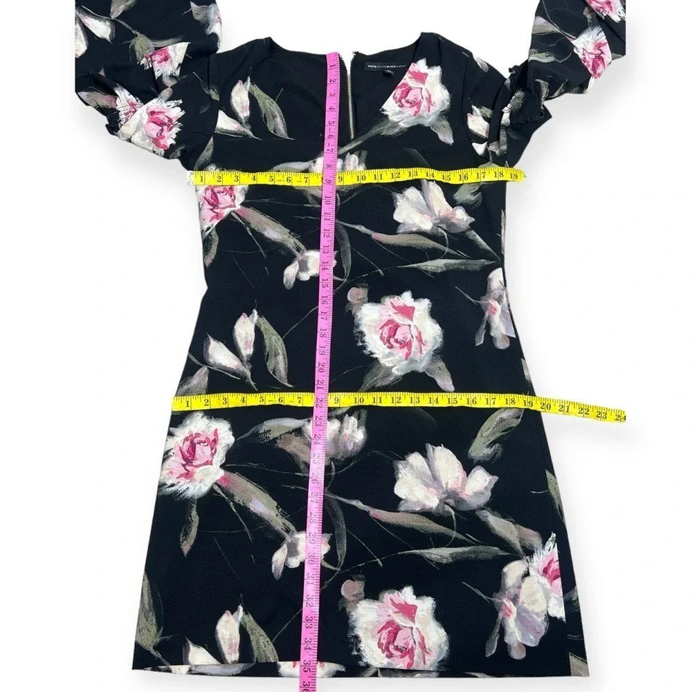 White House Black Market black pink floral bell sleeve shift dress size 8 - Picture 6 of 9